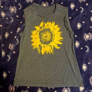 Cute grey sunflower tank top